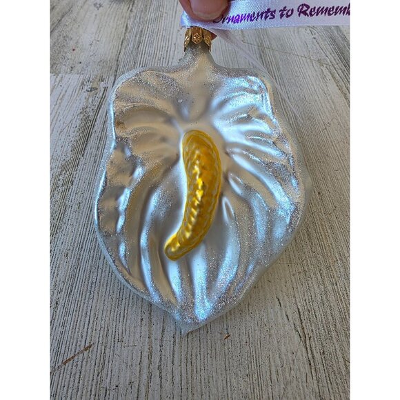 Anthurium flower glitter ornament glass remember Xmas Hawaiian tree - Picture 1 of 9